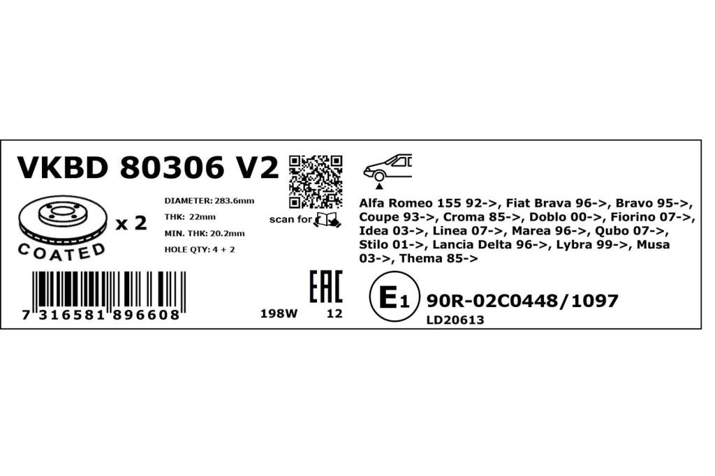 Disques de frein SKF ref. VKBD 80306 V2